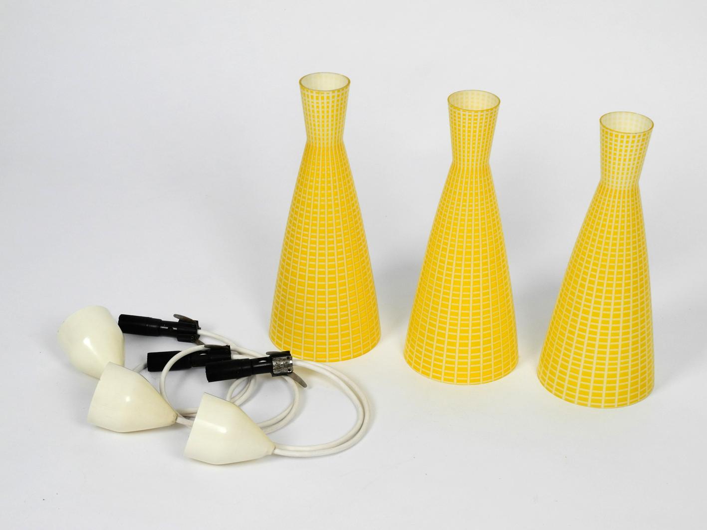 Mid-Century Modern Set of Three Yellow Midcentury Glass Diabolo Pendant Lamp by Aloys Gangkofner