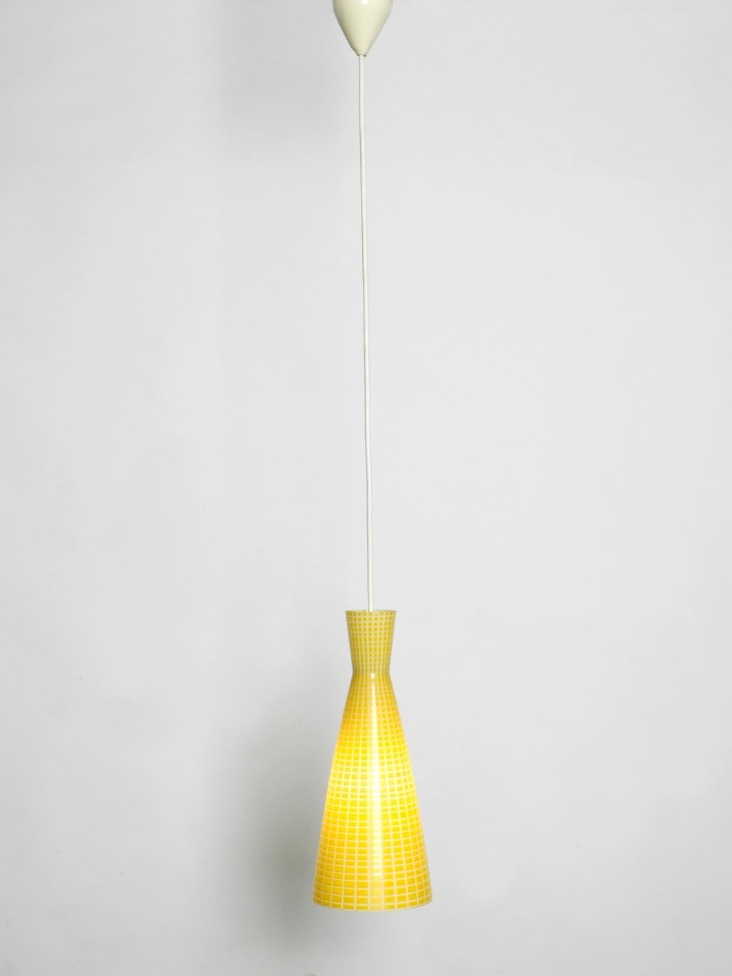 Set of Three Yellow Midcentury Glass Diabolo Pendant Lamp by Aloys Gangkofner In Excellent Condition In München, DE