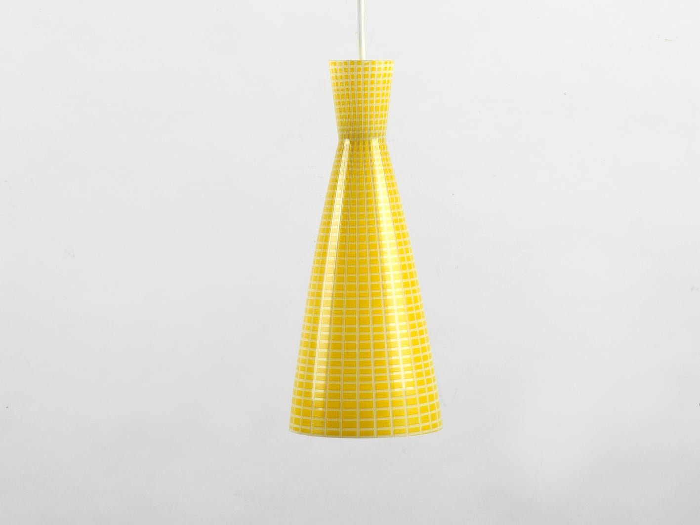 Set of Three Yellow Midcentury Glass Diabolo Pendant Lamp by Aloys Gangkofner 1