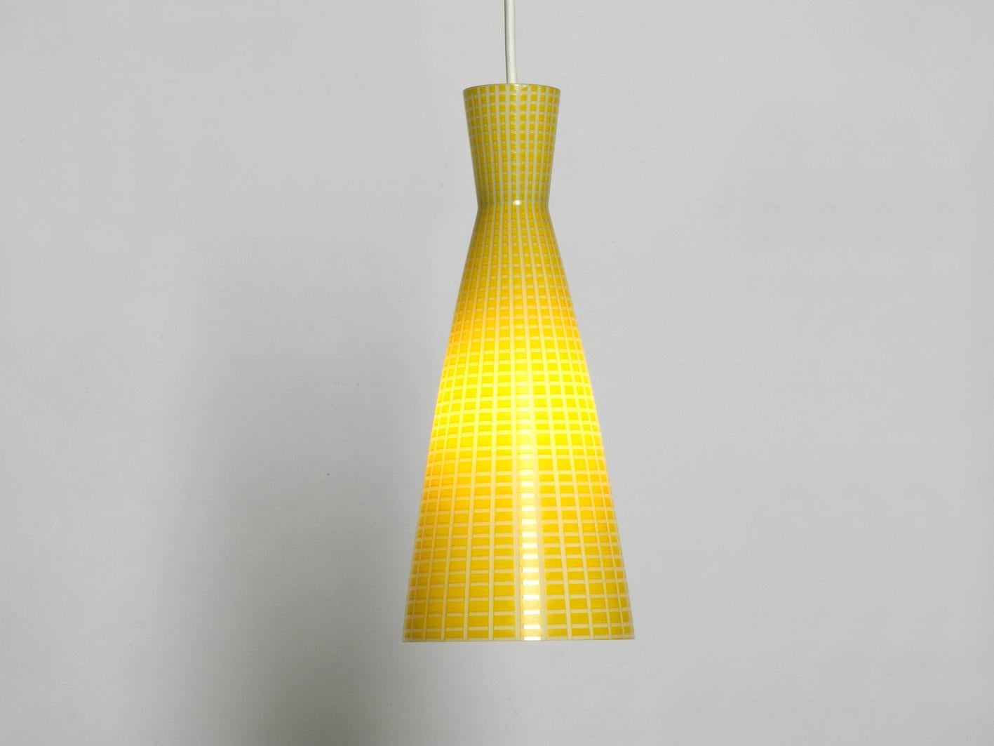 Set of Three Yellow Midcentury Glass Diabolo Pendant Lamp by Aloys Gangkofner 2