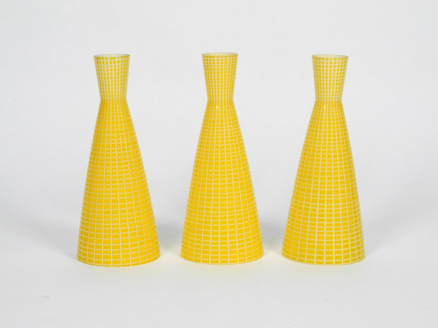 Set of Three Yellow Midcentury Glass Diabolo Pendant Lamp by Aloys Gangkofner 3