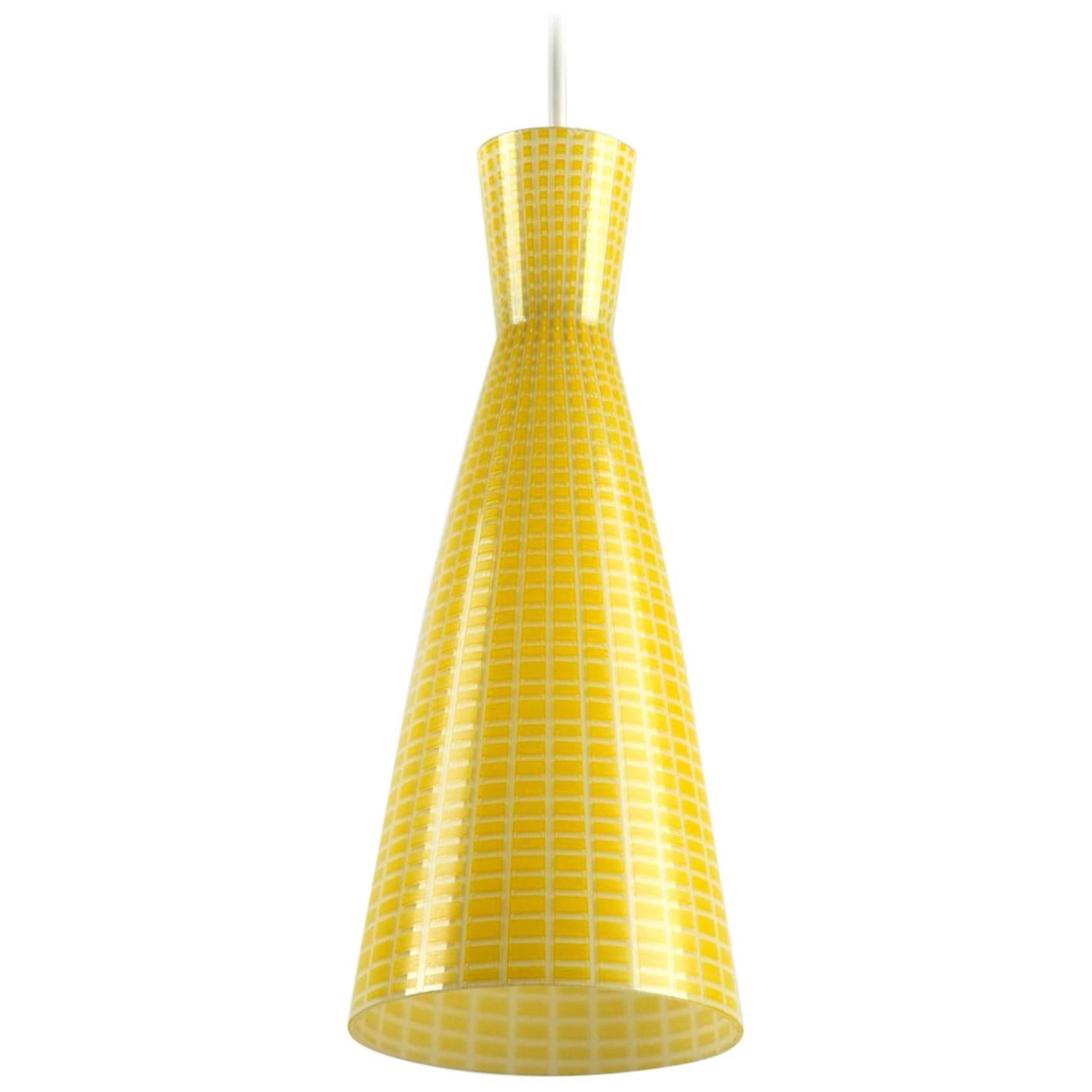 Set of Three Yellow Midcentury Glass Diabolo Pendant Lamp by Aloys Gangkofner