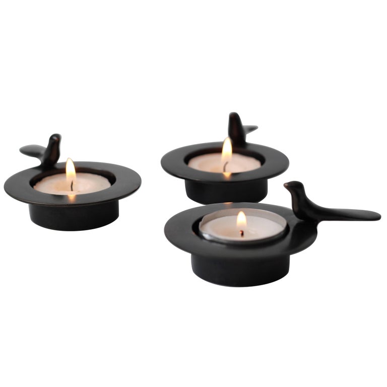 Set of Three, One Bird Dark Patina TeaLight Holders For Sale at 1stdibs