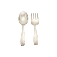 Set of Tiffany & Co Cordis Sterling Silver Infant Baby Child Feeding Spoon Fork