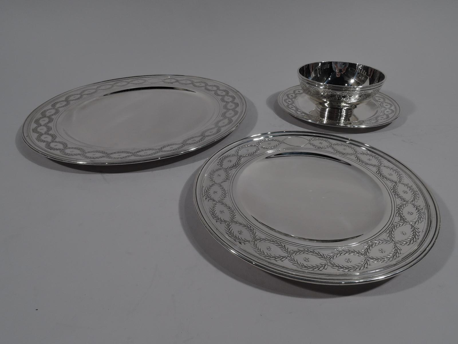 Regency Revival Set of Tiffany Winthrop Sterling Silver Dinner Plates and Bowls