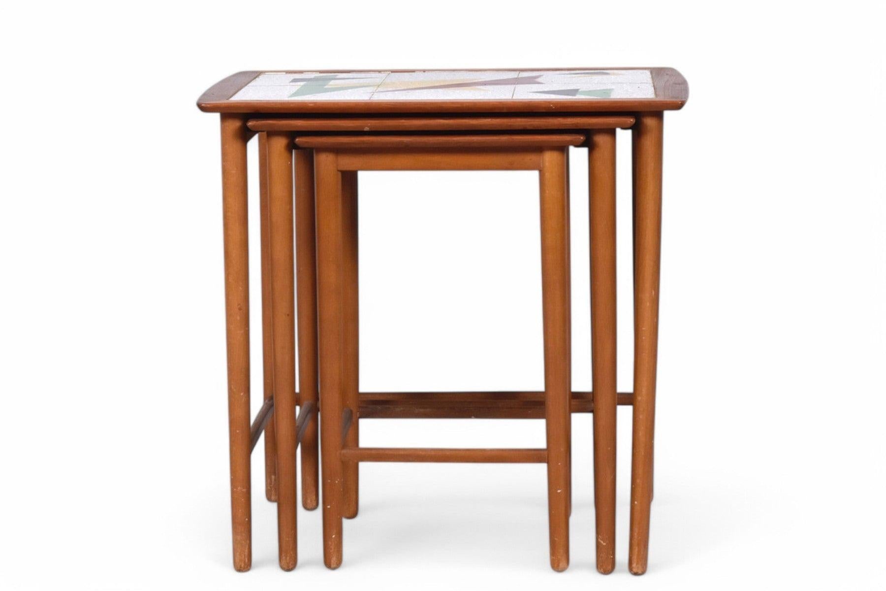 Mid-Century Modern Set of Tile Top Teak Nesting Tables by Jorgensen + Søns For Sale