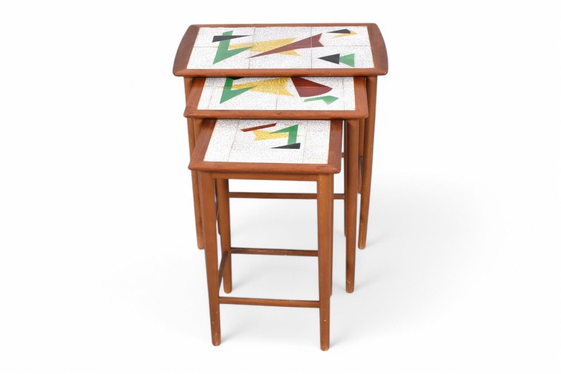 Danish Set of Tile Top Teak Nesting Tables by Jorgensen + Søns For Sale