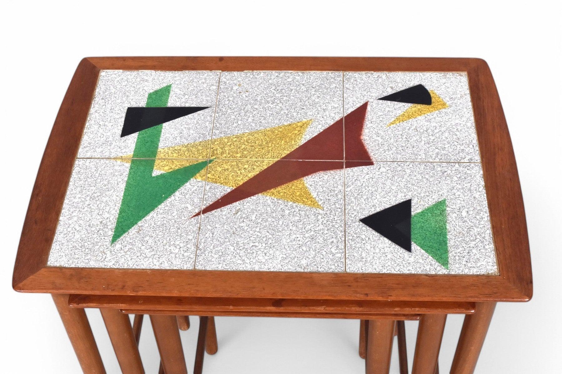 Set of Tile Top Teak Nesting Tables by Jorgensen + Søns In Good Condition For Sale In Berkeley, CA