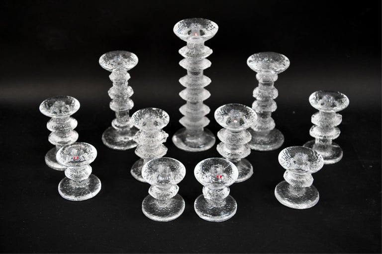 Mid-Century Modern Set of Timo Sarpaneva for Iittala Ice Glass Candlesticks