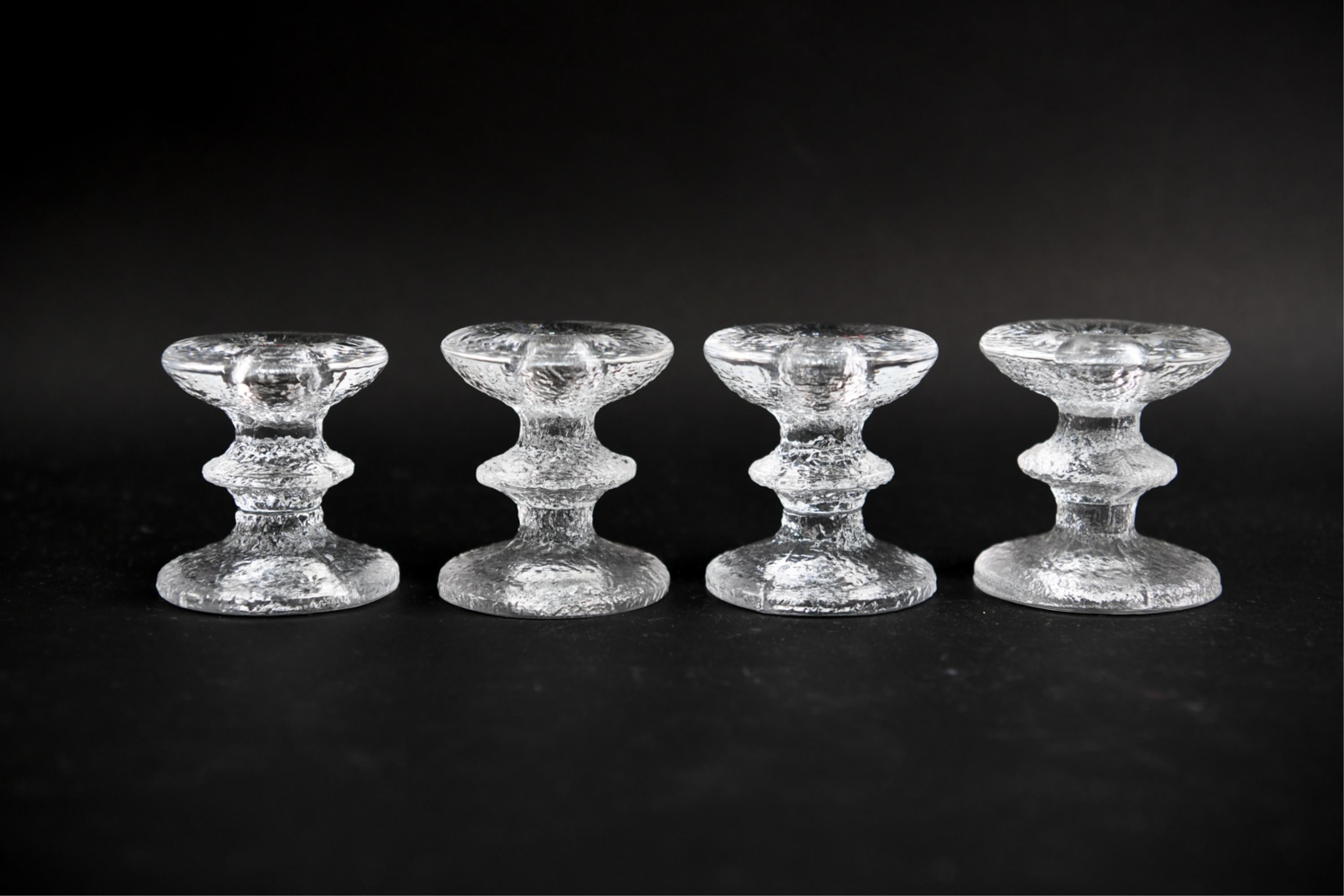Set of Timo Sarpaneva for Iittala Ice Glass Candlesticks In Good Condition In Norwalk, CT