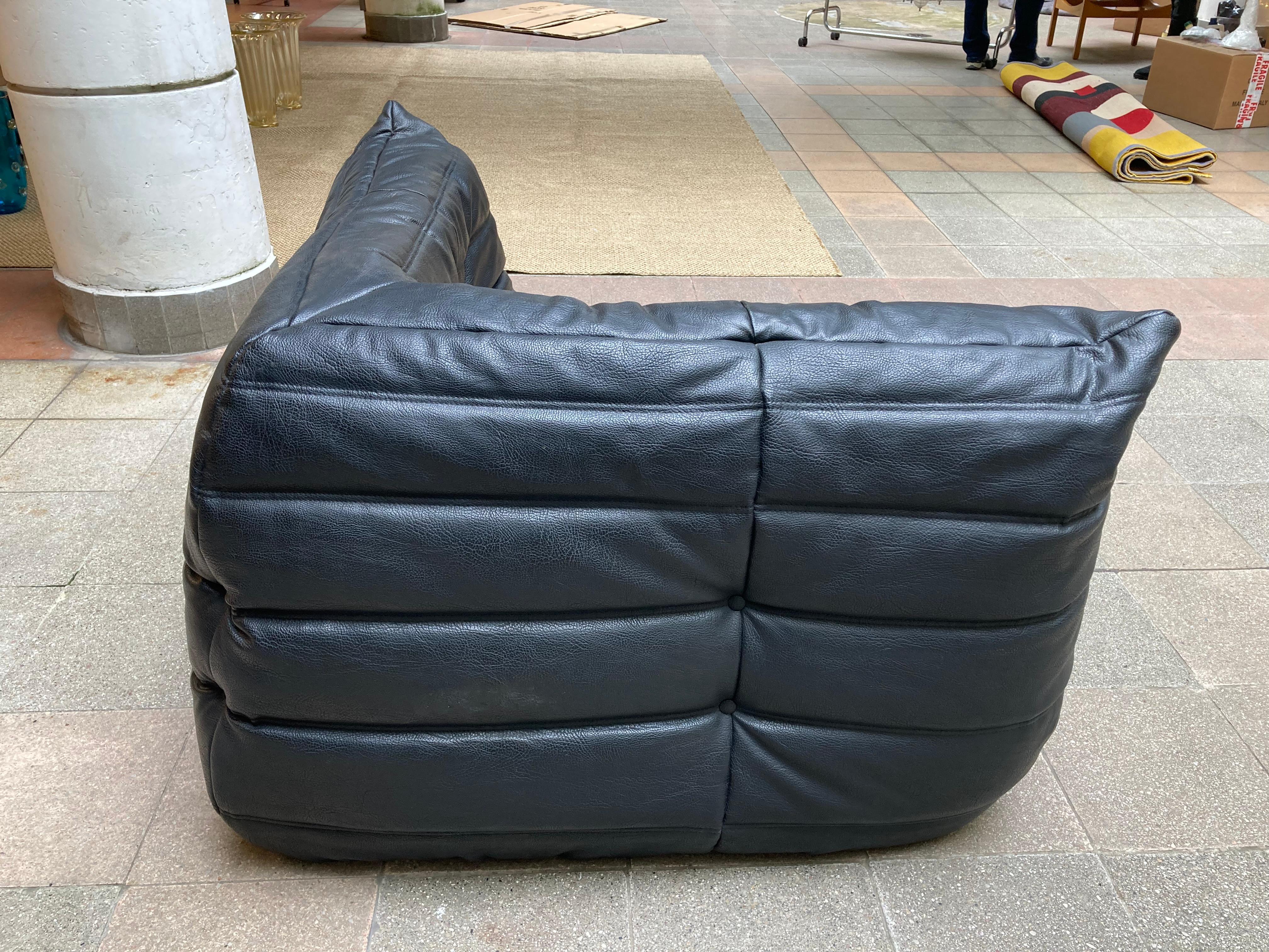 Set of Togo Lounge Sofas, Michel Ducaroy Black Skai Roset Line, Circa 1990 1