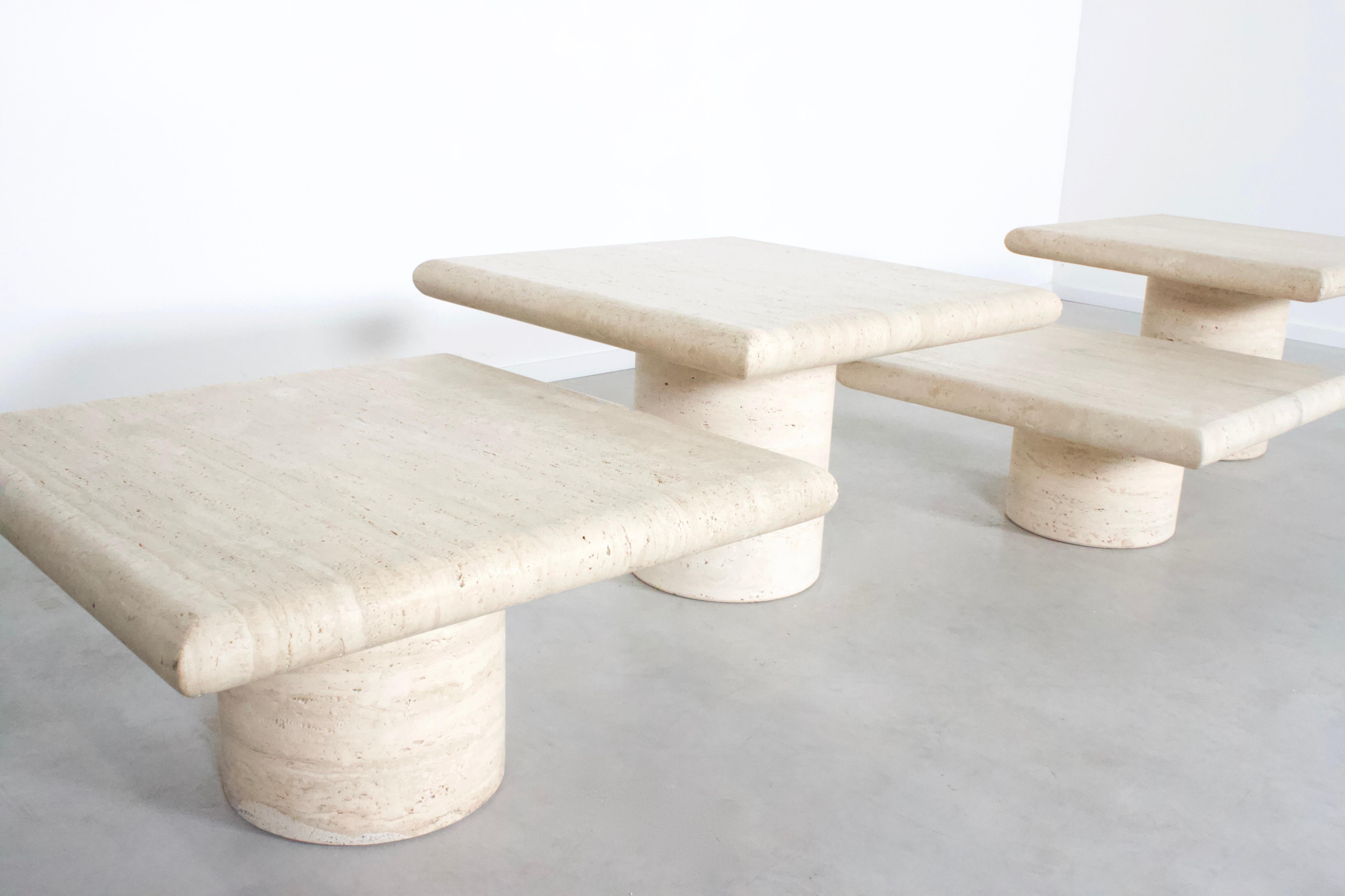 Mid-Century Modern Set of Travertine Up&Up Tables, Italy, 1970s