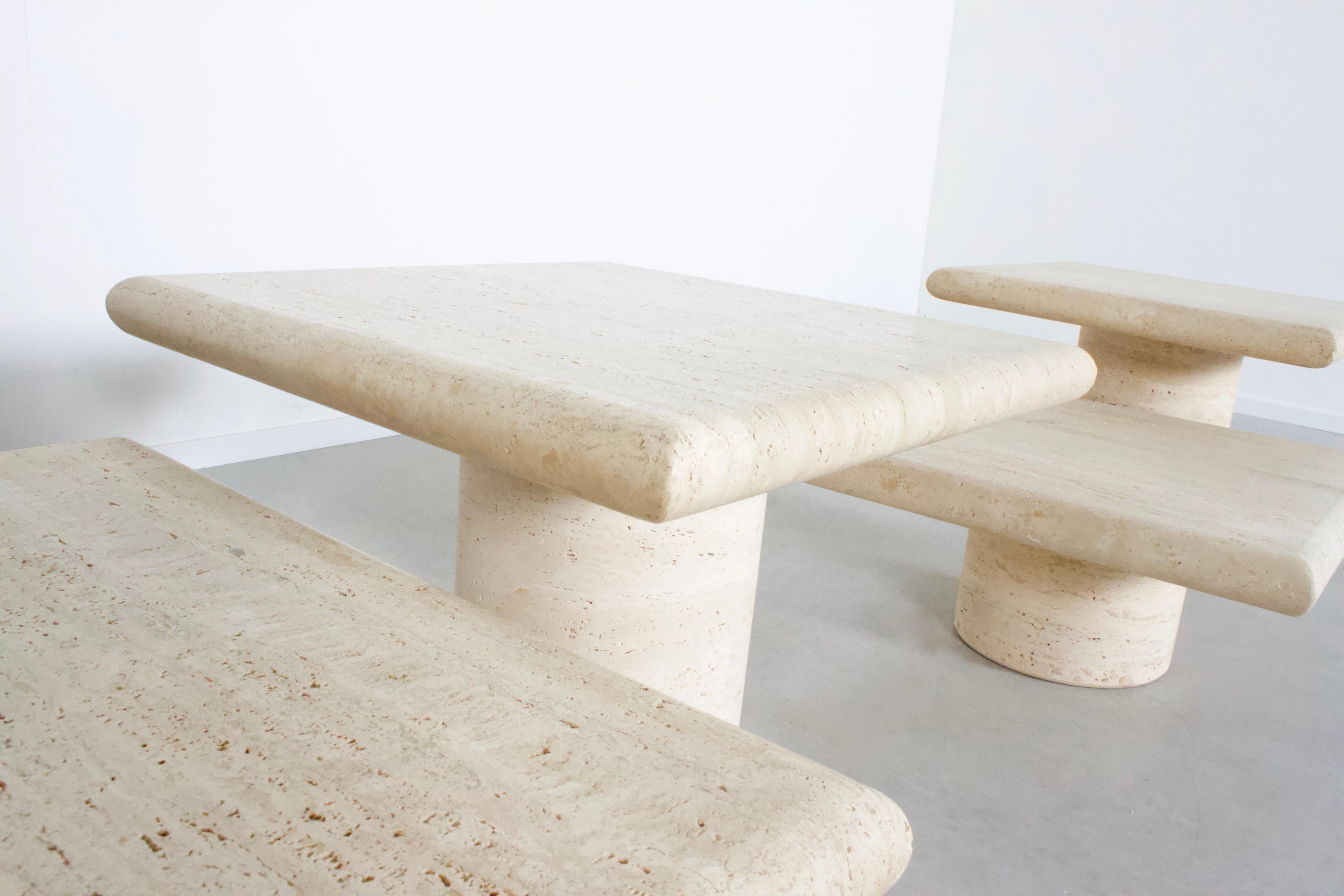 Set of Travertine Up&Up Tables, Italy, 1970s In Good Condition In Echt, NL