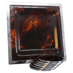 Set of Tray and Coasters attributed to Christian Dior in Tortoiseshell Lucite