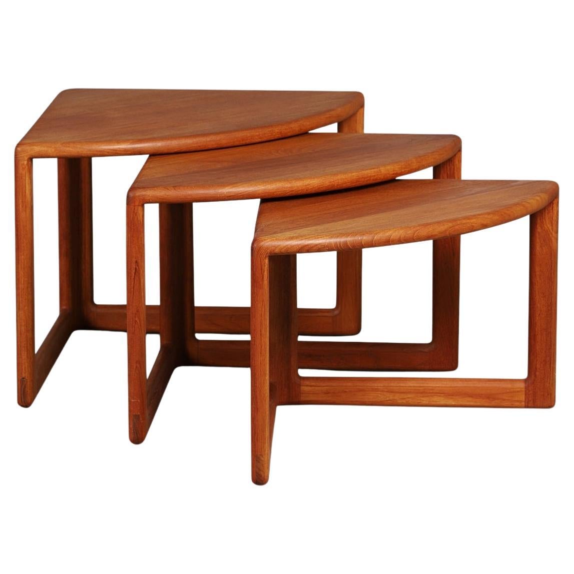 Set Of Triangular Teak Nesting Tables By Niels Bach For Sale