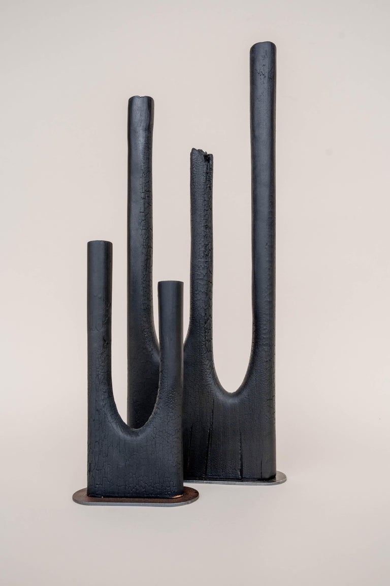 Set of Trio Vase and Dou Vase by Daniel Elkayam
Dimensions: D 2.5 x W 16 x H 46 cm (Trio), D 2.5 x W 10 x H 39 cm (Dou)
Materials: Burnt beech wood


Jerusalem-born Art-designer and Photographer based in Tel-Aviv. Operating in the field of
