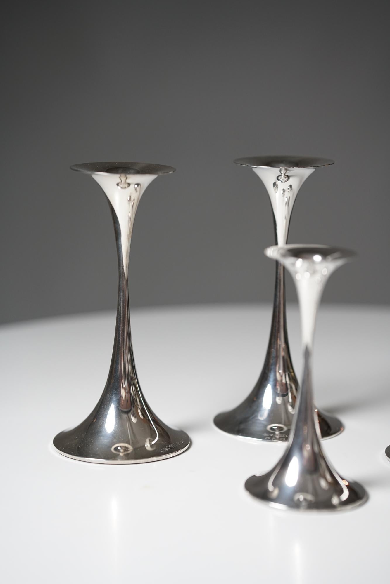 Set of Trumpet Silver Candle Holders, Tapio Wirkkala, Kultakeskus Oy For Sale 3