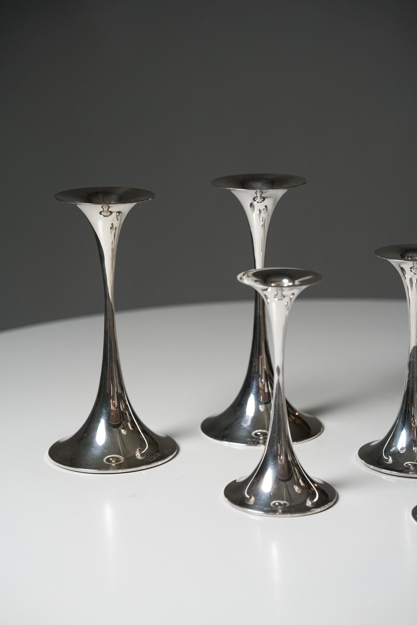 Finnish Set of Trumpet Silver Candle Holders, Tapio Wirkkala, Kultakeskus Oy For Sale