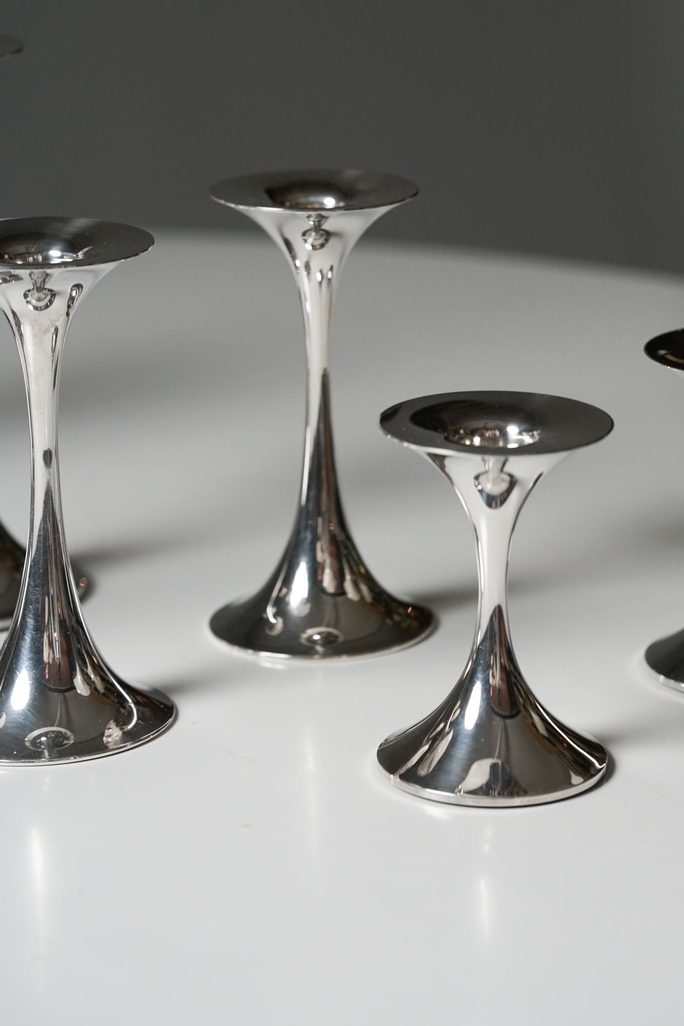 Set of Trumpet Silver Candle Holders, Tapio Wirkkala, Kultakeskus Oy In Good Condition For Sale In Helsinki, FI