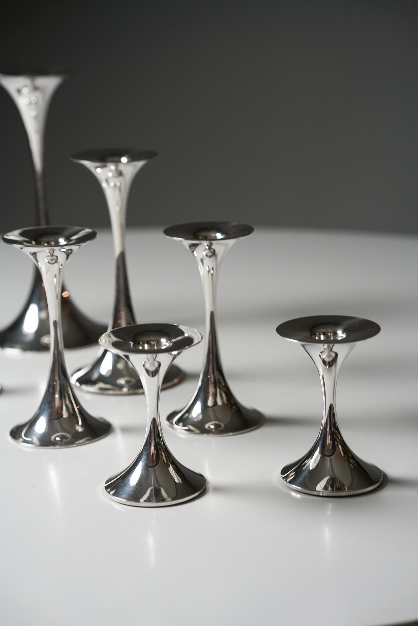 20th Century Set of Trumpet Silver Candle Holders, Tapio Wirkkala, Kultakeskus Oy For Sale