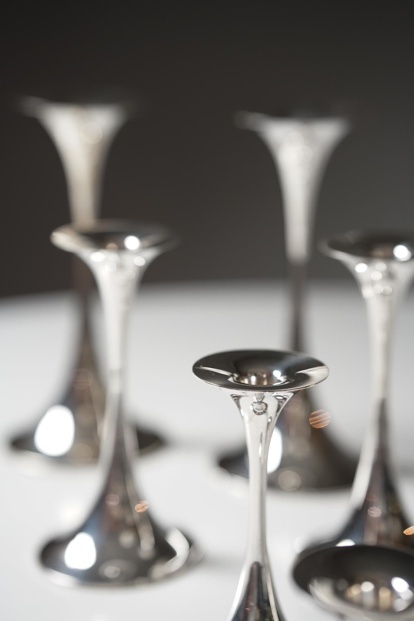 Set of Trumpet Silver Candle Holders, Tapio Wirkkala, Kultakeskus Oy For Sale 2