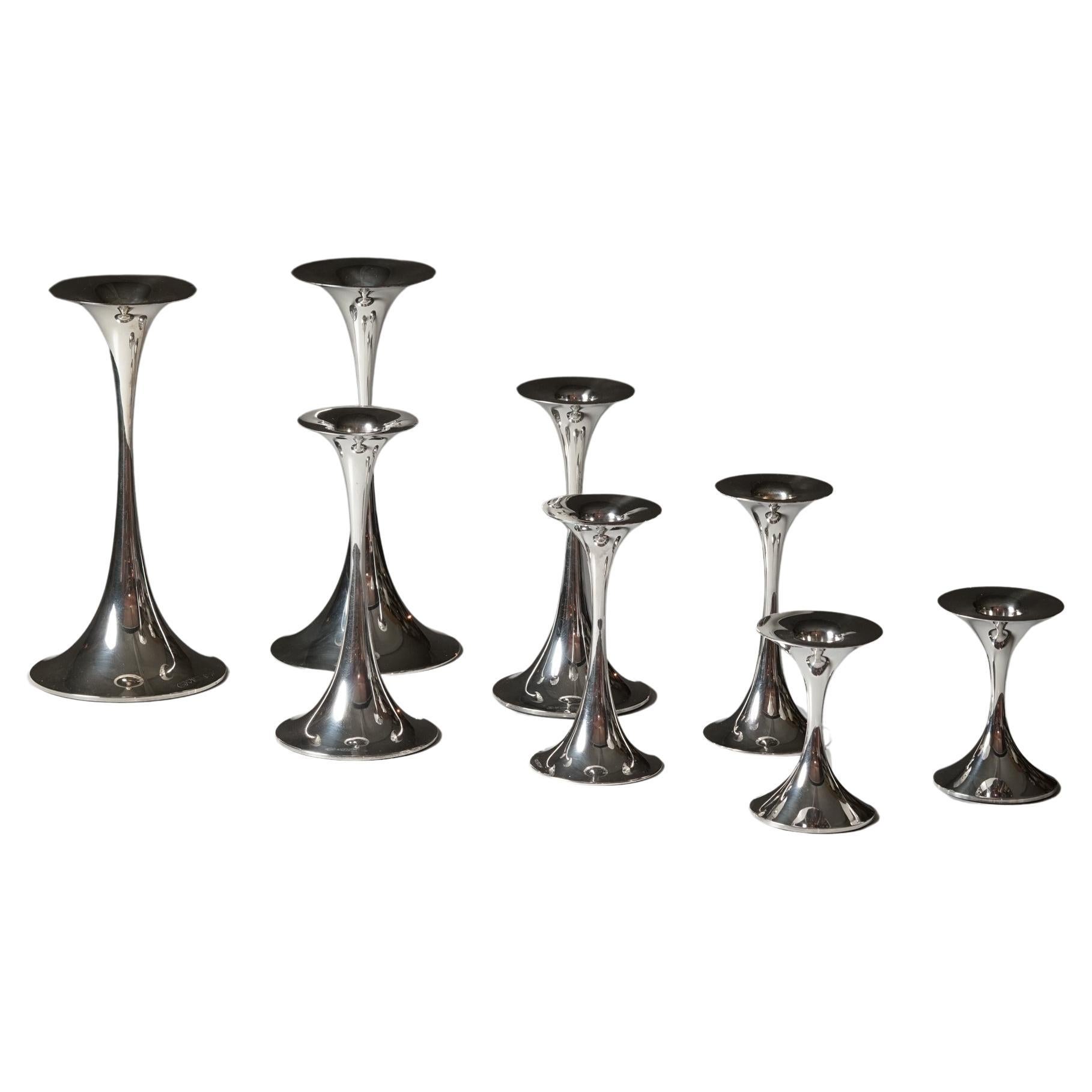 Set of Trumpet Silver Candle Holders, Tapio Wirkkala, Kultakeskus Oy For Sale