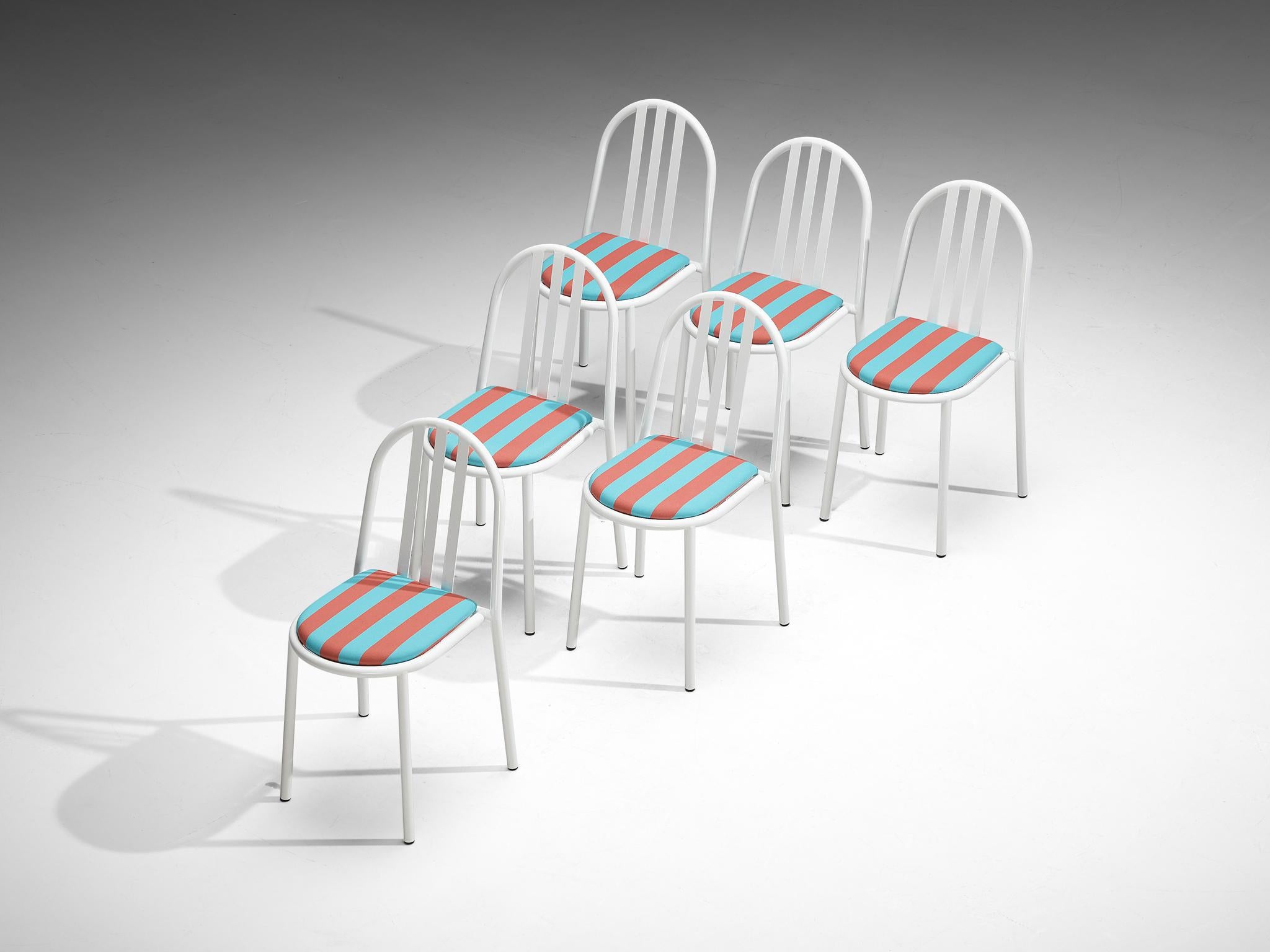 Mid-Century Modern Set of Tubular Steel Chairs with Striped Seats by Robert Mallet-Stevens For Sale
