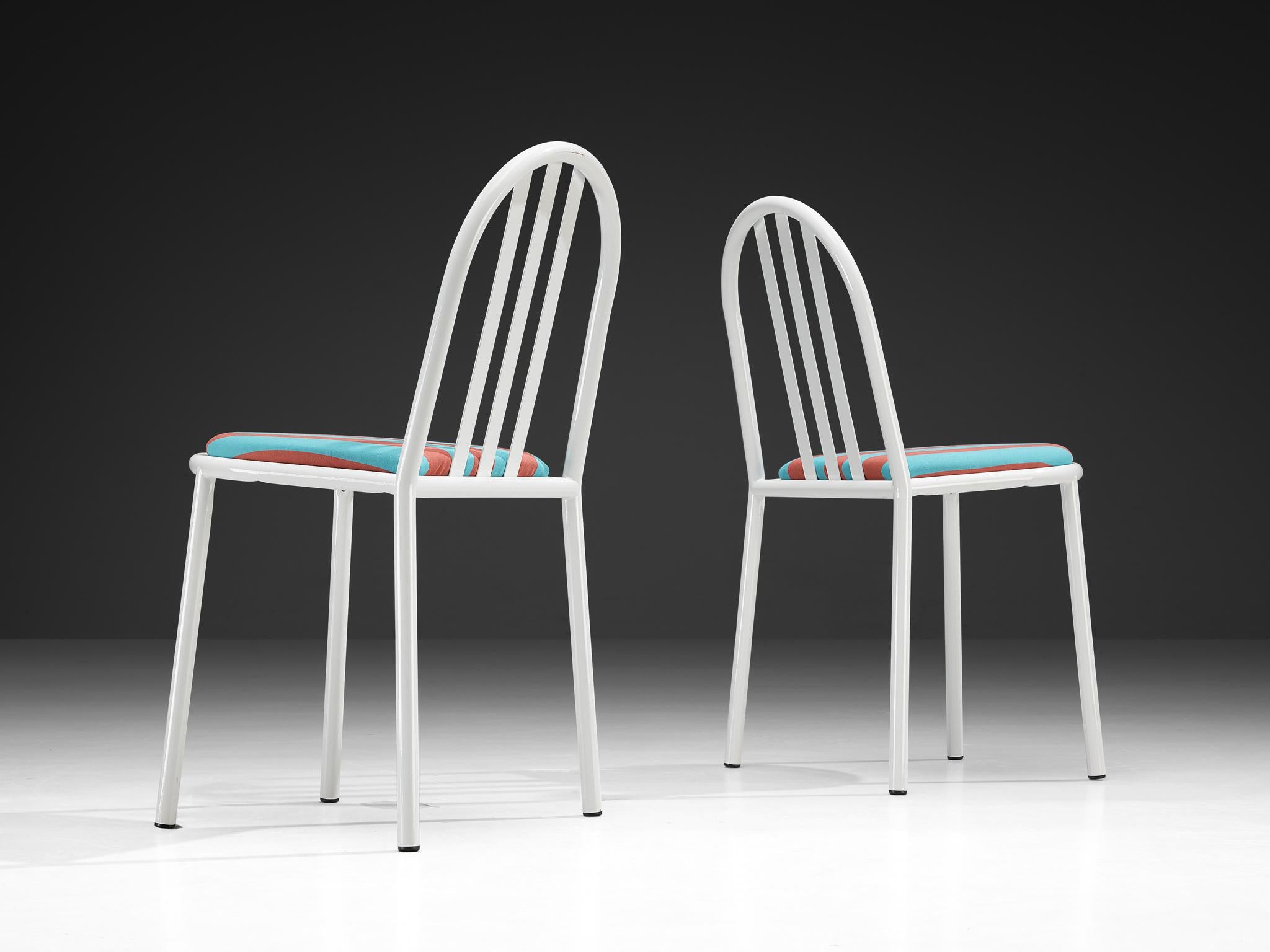 French Set of Tubular Steel Chairs with Striped Seats by Robert Mallet-Stevens For Sale
