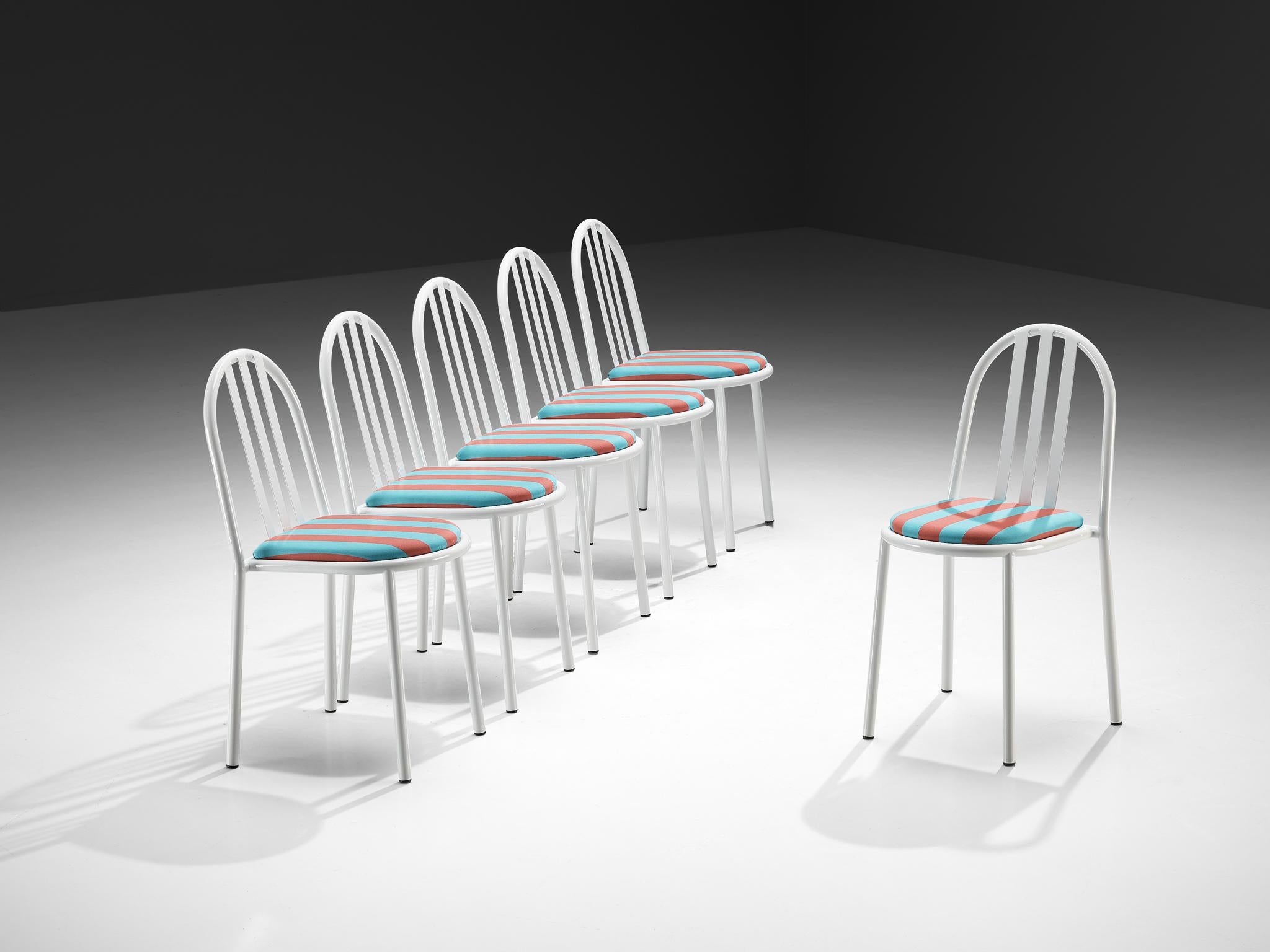 Set of Tubular Steel Chairs with Striped Seats by Robert Mallet-Stevens In Good Condition For Sale In Waalwijk, NL