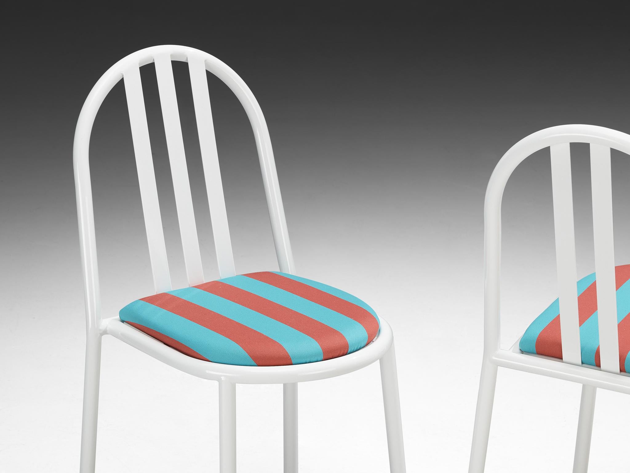 Set of Tubular Steel Chairs with Striped Seats by Robert Mallet-Stevens For Sale 1