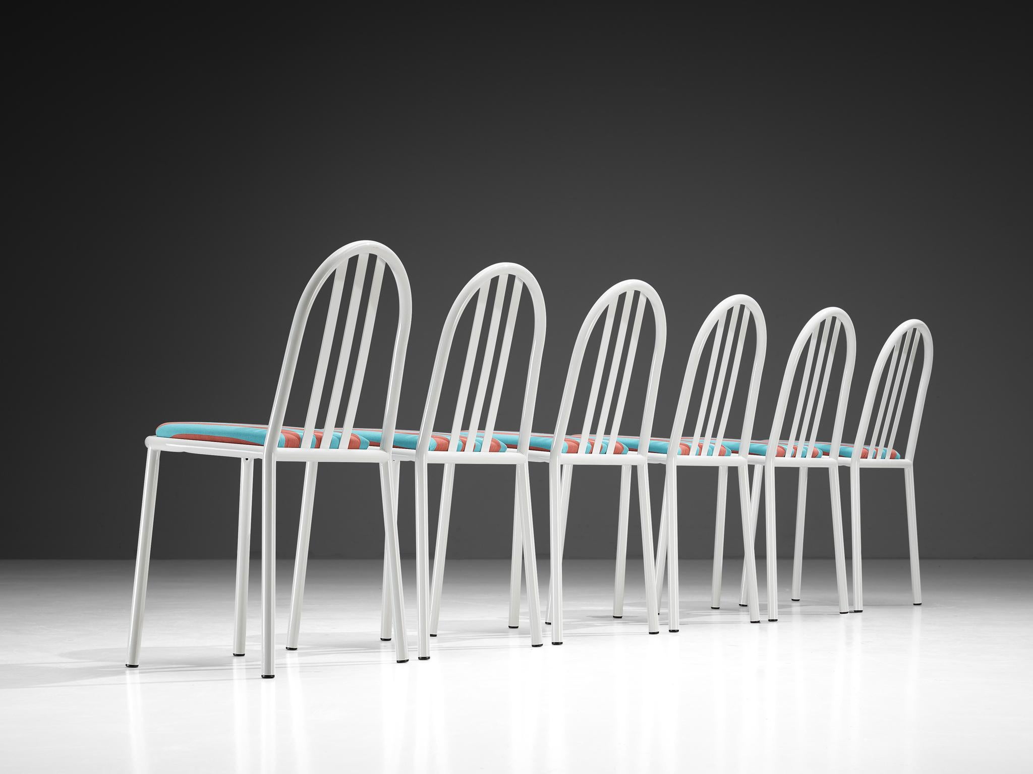 Set of Tubular Steel Chairs with Striped Seats by Robert Mallet-Stevens For Sale 3
