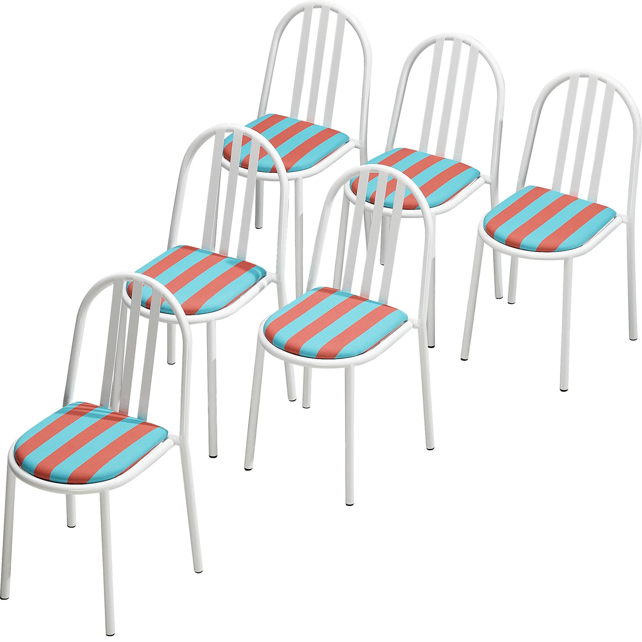 Set of Tubular Steel Chairs with Striped Seats by Robert Mallet-Stevens
