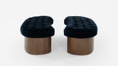 Set of Tufted Benches in Navy Blue Mohair