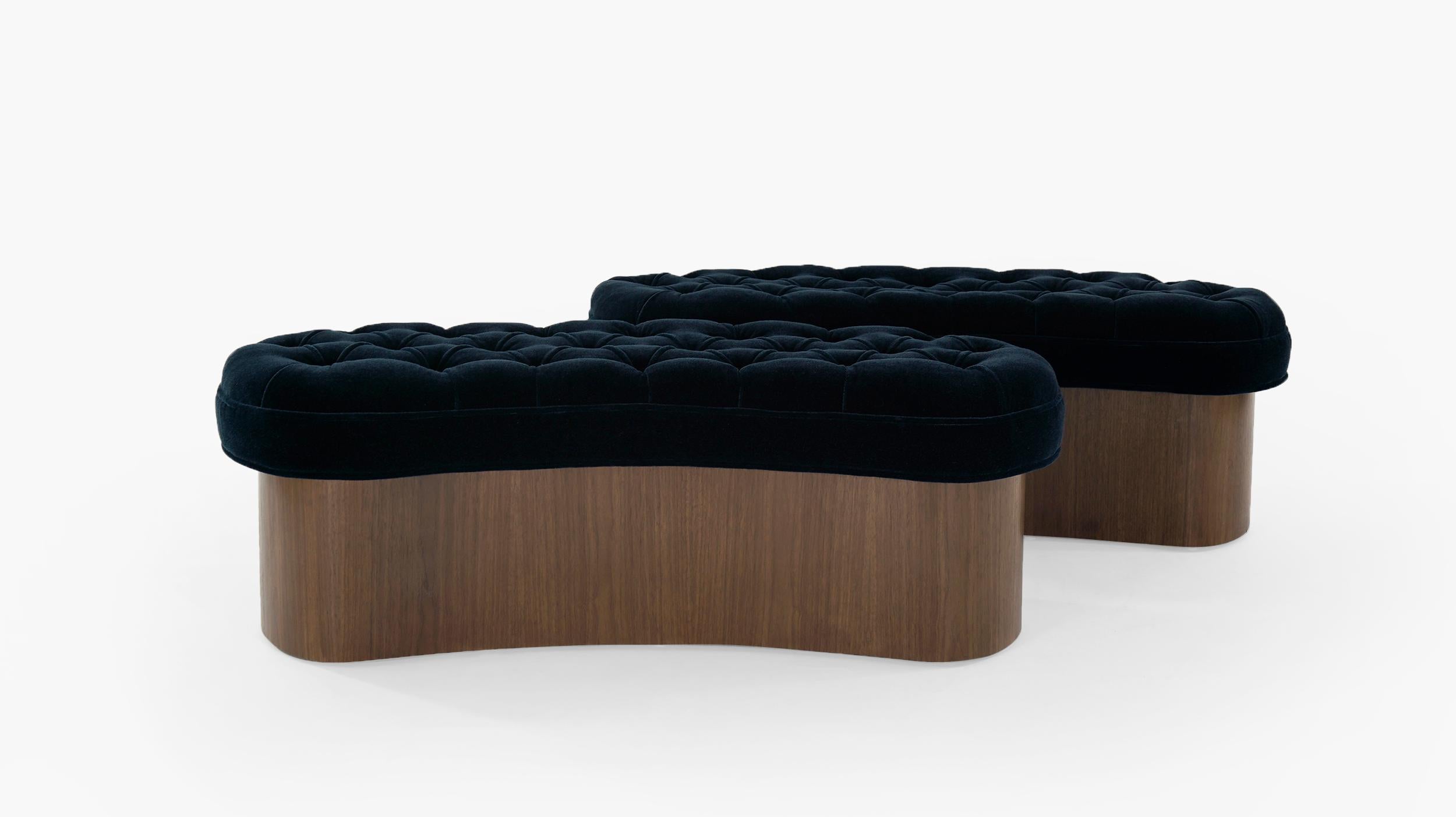 Set of Tufted Benches in Navy Blue Mohair 1