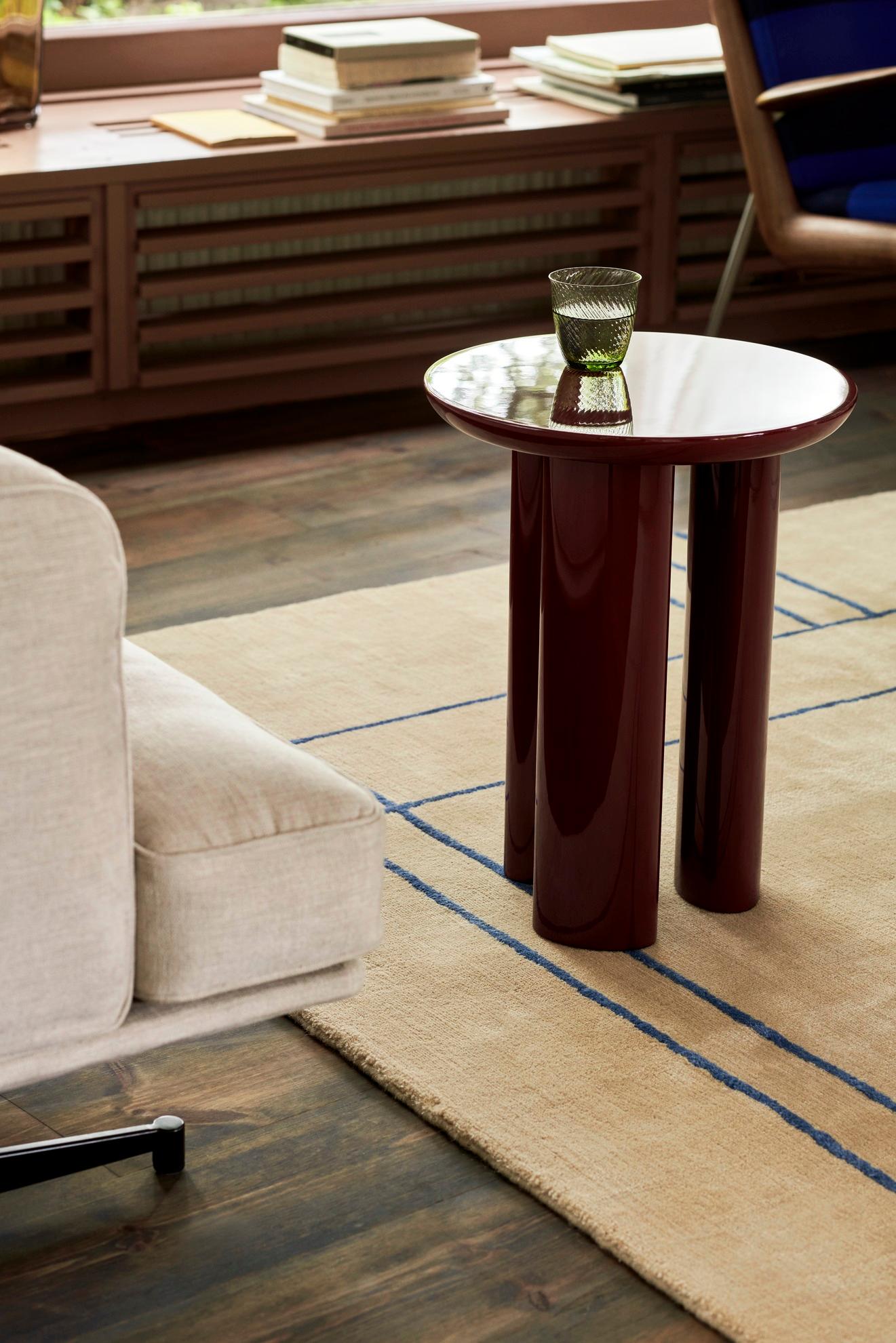 Set of Tung JA3-Burgundy Red & Steel Blue-Side Table, by John Astbury for &T For Sale 5
