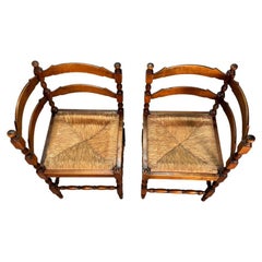 Ensemble de chaises tournées, édouardiennes, à assise en jonc, 1910.