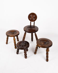 Sitzgarnitur aus gedrechseltem Holz im Stil von Dudouyt, hergestellt in Frankreich, 1950er Jahre