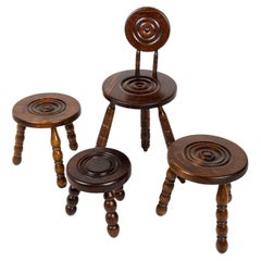 Set of turned wood seating in the style of Dudouyt, made in France, 1950s