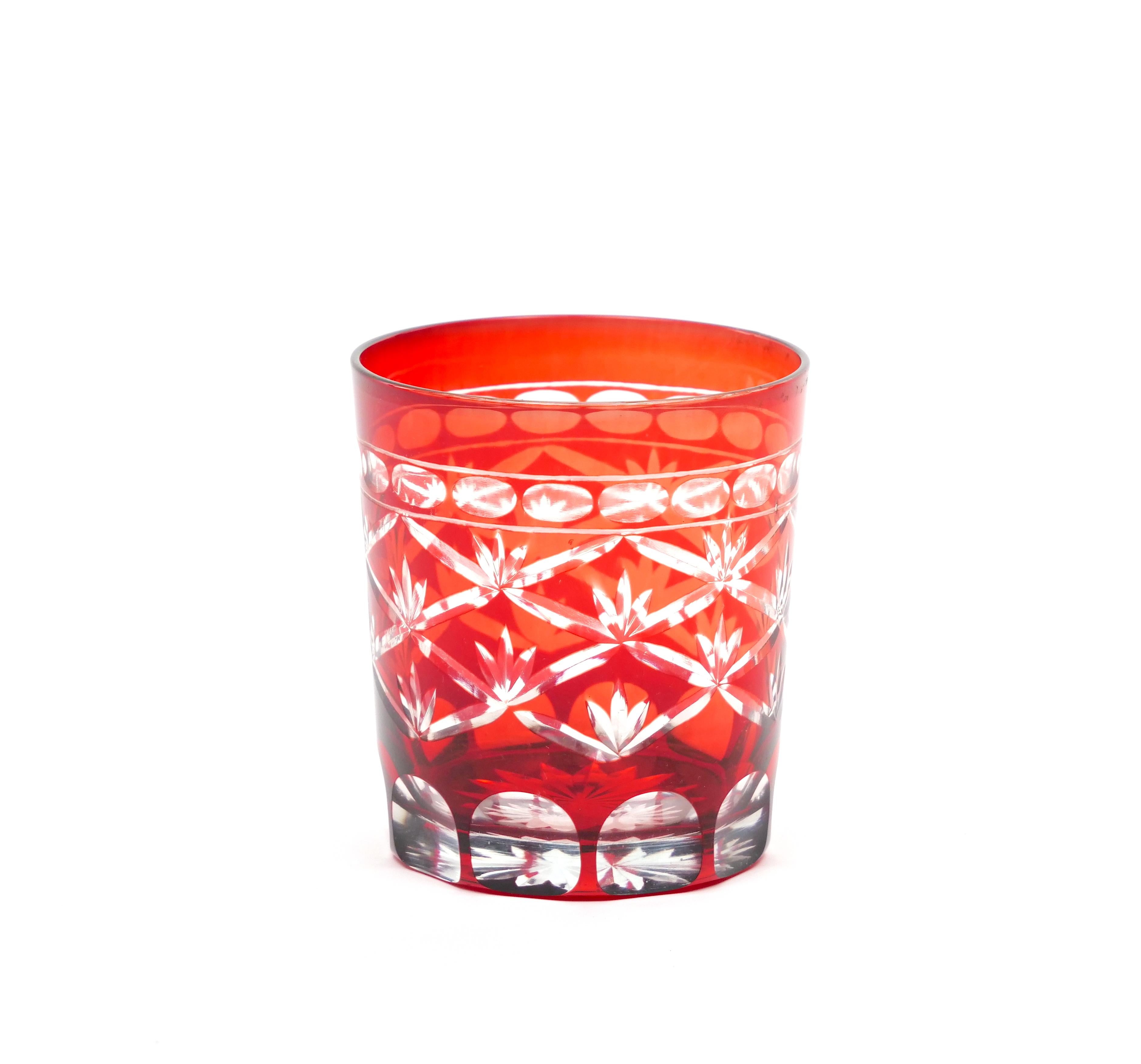 Début du 20e siècle Antique Ruby Red Cut-to-Clear Barware Rocks Glass Set en vente 6