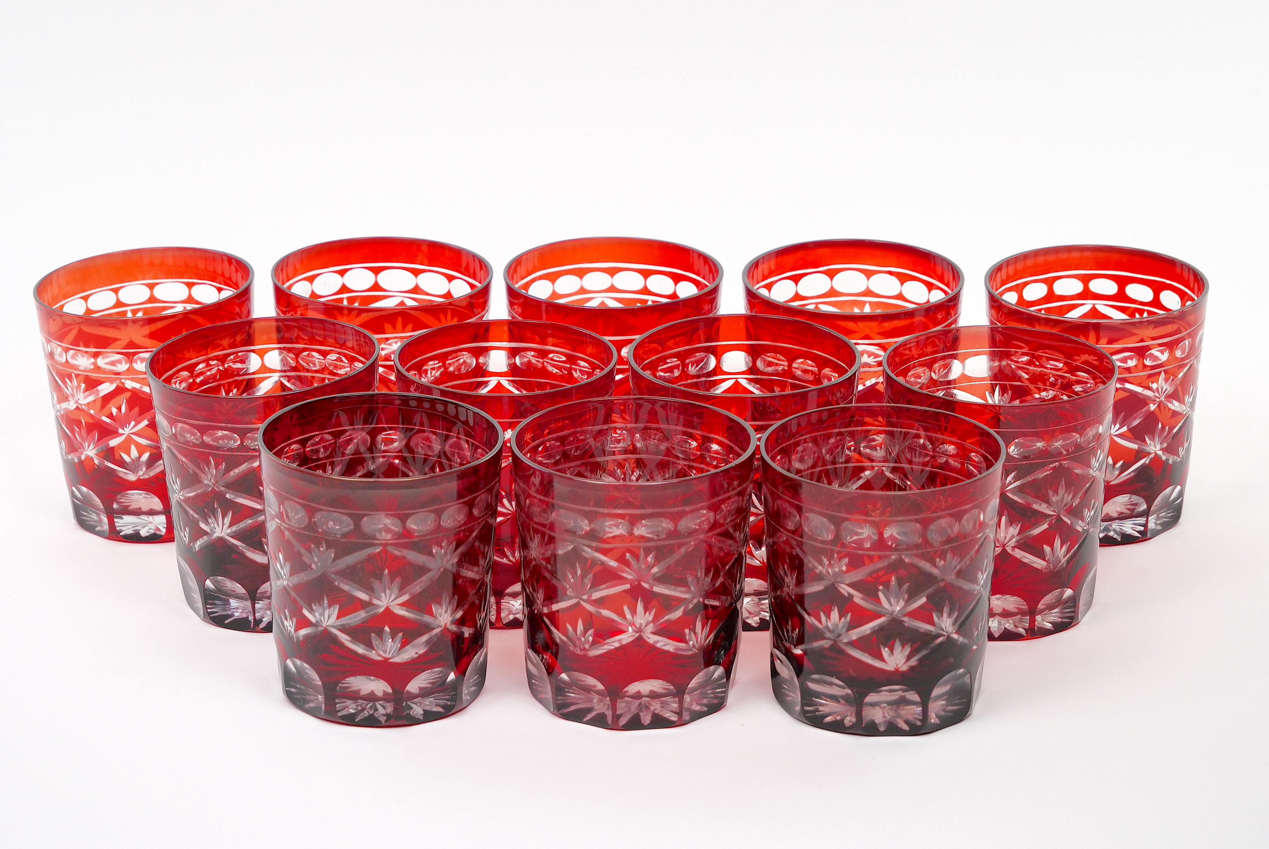 Début du 20e siècle Antique Ruby Red Cut-to-Clear Barware Rocks Glass Set Bon état - En vente à Tarry Town, NY