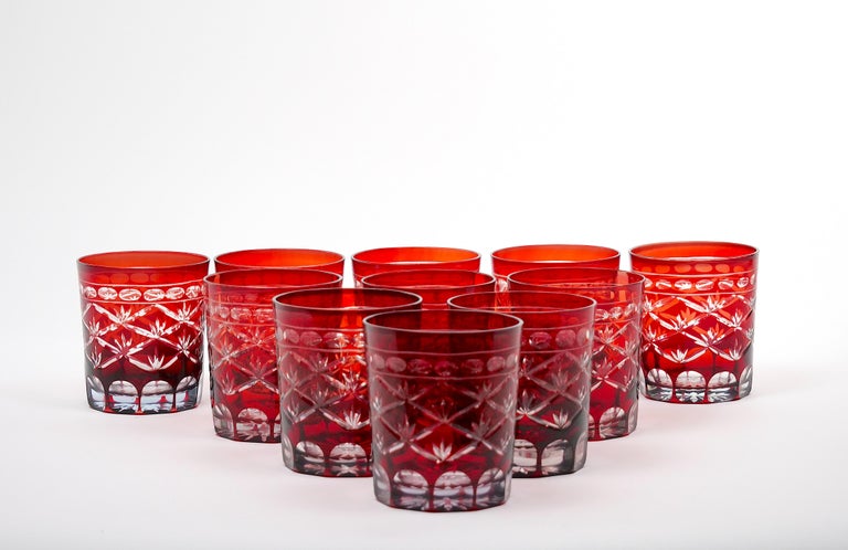 Early 20th Century Antique Ruby Red Cut-to-Clear Barware Rocks Glass Set  For Sale at 1stDibs
