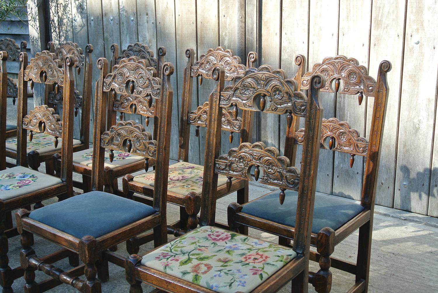 Set of Twelve 17th Century Derbyshire Back Stools – Ten Standards and Two Carver 1