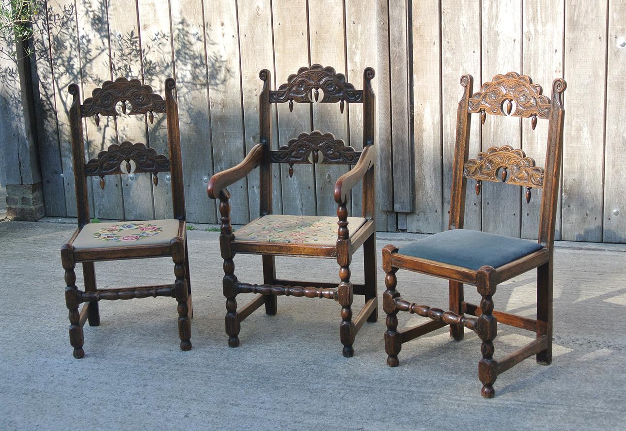 Set of Twelve 17th Century Derbyshire Back Stools – Ten Standards and Two Carver 2