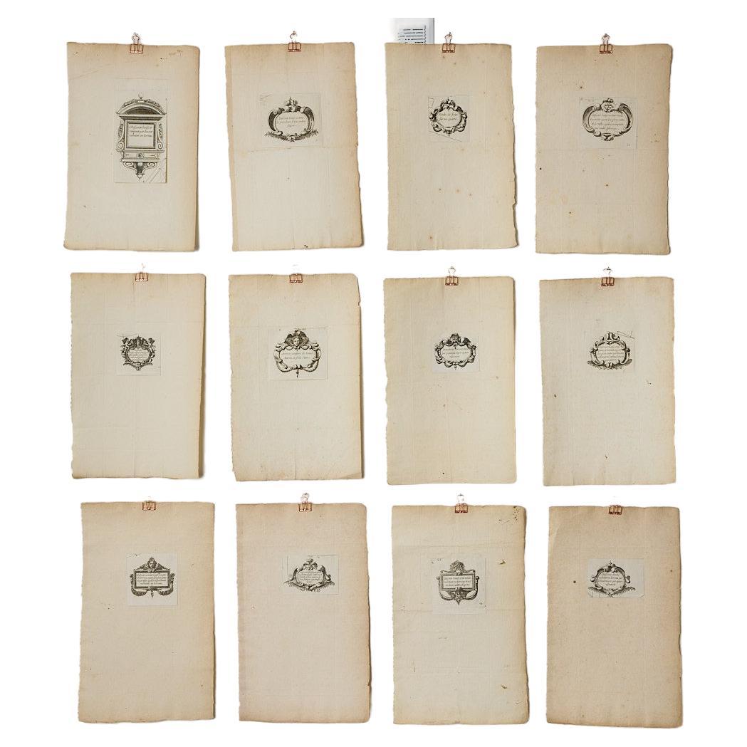Ensemble de douze dispositifs d'impression du XVIIIe siècle en vente
