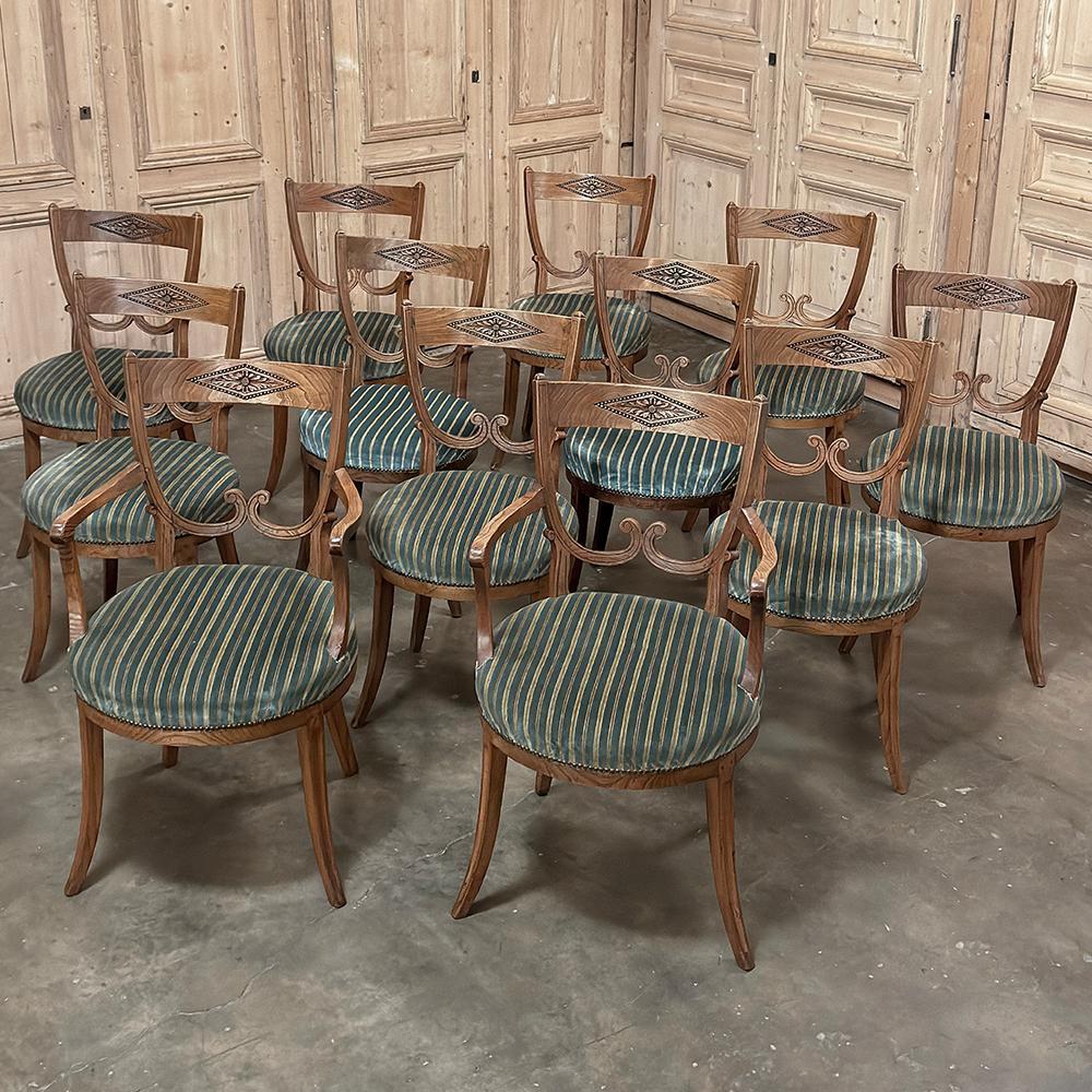 Hand-Crafted Set of Twelve 18th Century Swedish Gustavian Dining Chairs includes 2 Armchairs For Sale