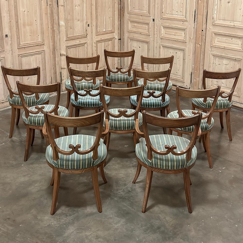 Set of Twelve 18th Century Swedish Gustavian Dining Chairs includes 2 Armchairs In Good Condition For Sale In Dallas, TX