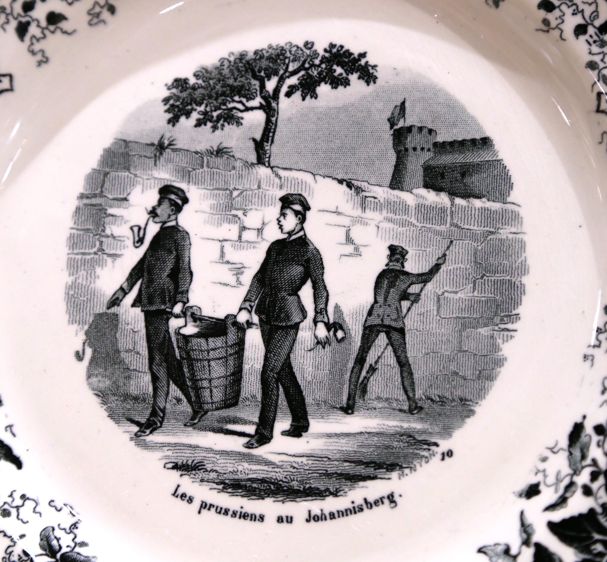 Set of Twelve 19th C. French Choisy-le-Roi Dessert Plates “Campagnes Militaires” For Sale 3