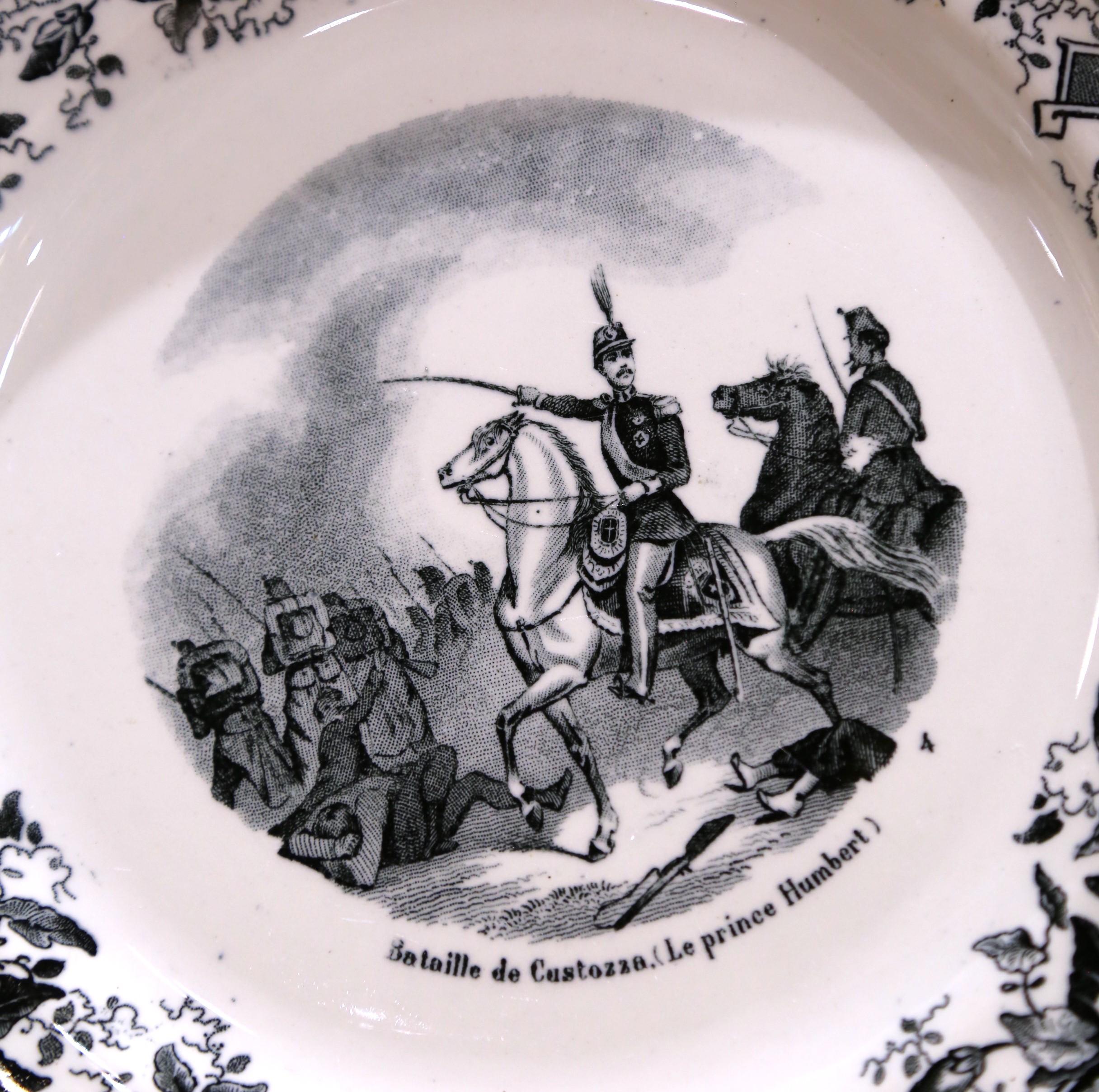 Set of Twelve 19th C. French Choisy-le-Roi Dessert Plates “Campagnes Militaires” For Sale 5