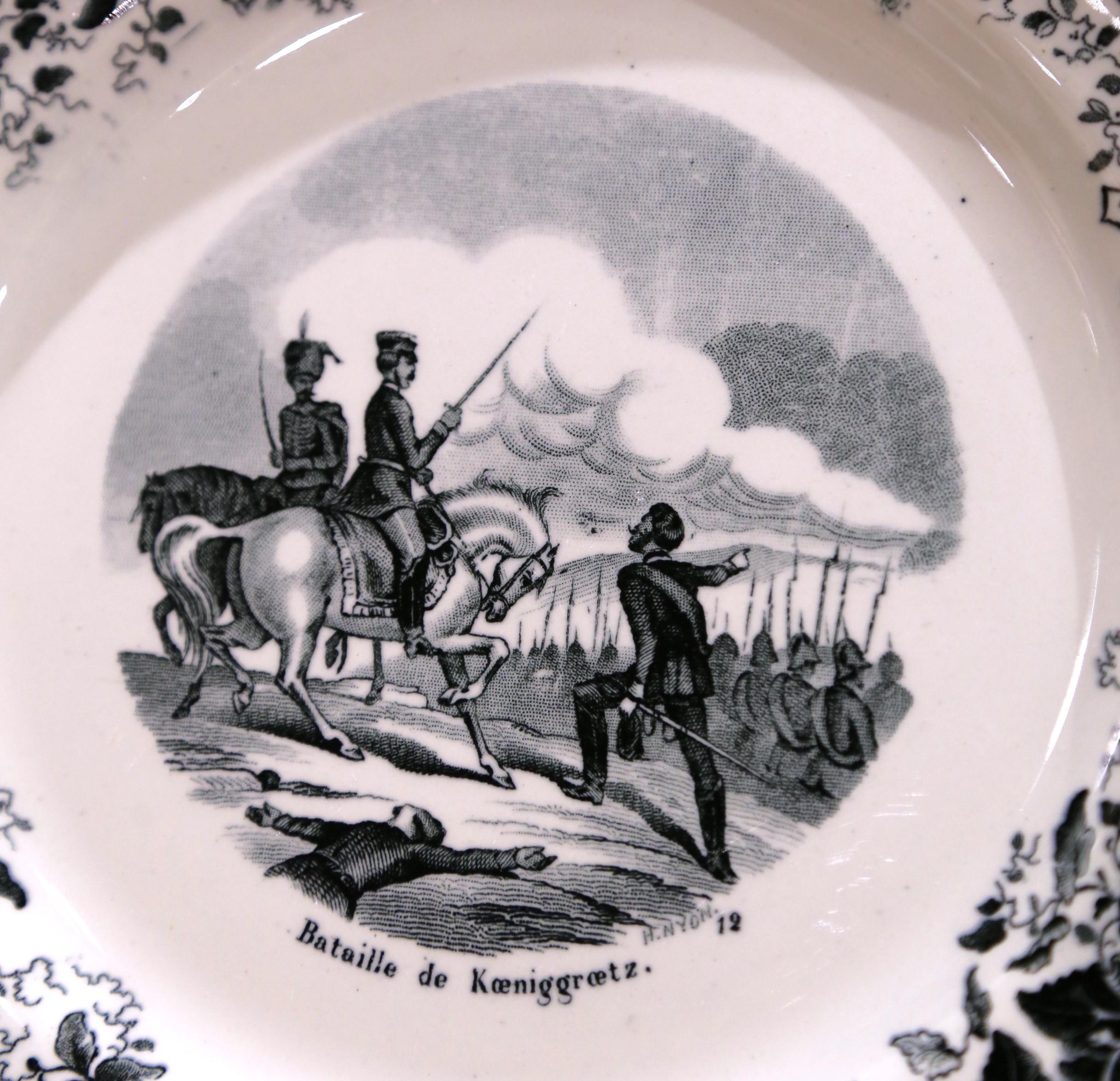Set of Twelve 19th C. French Choisy-le-Roi Dessert Plates “Campagnes Militaires” For Sale 6