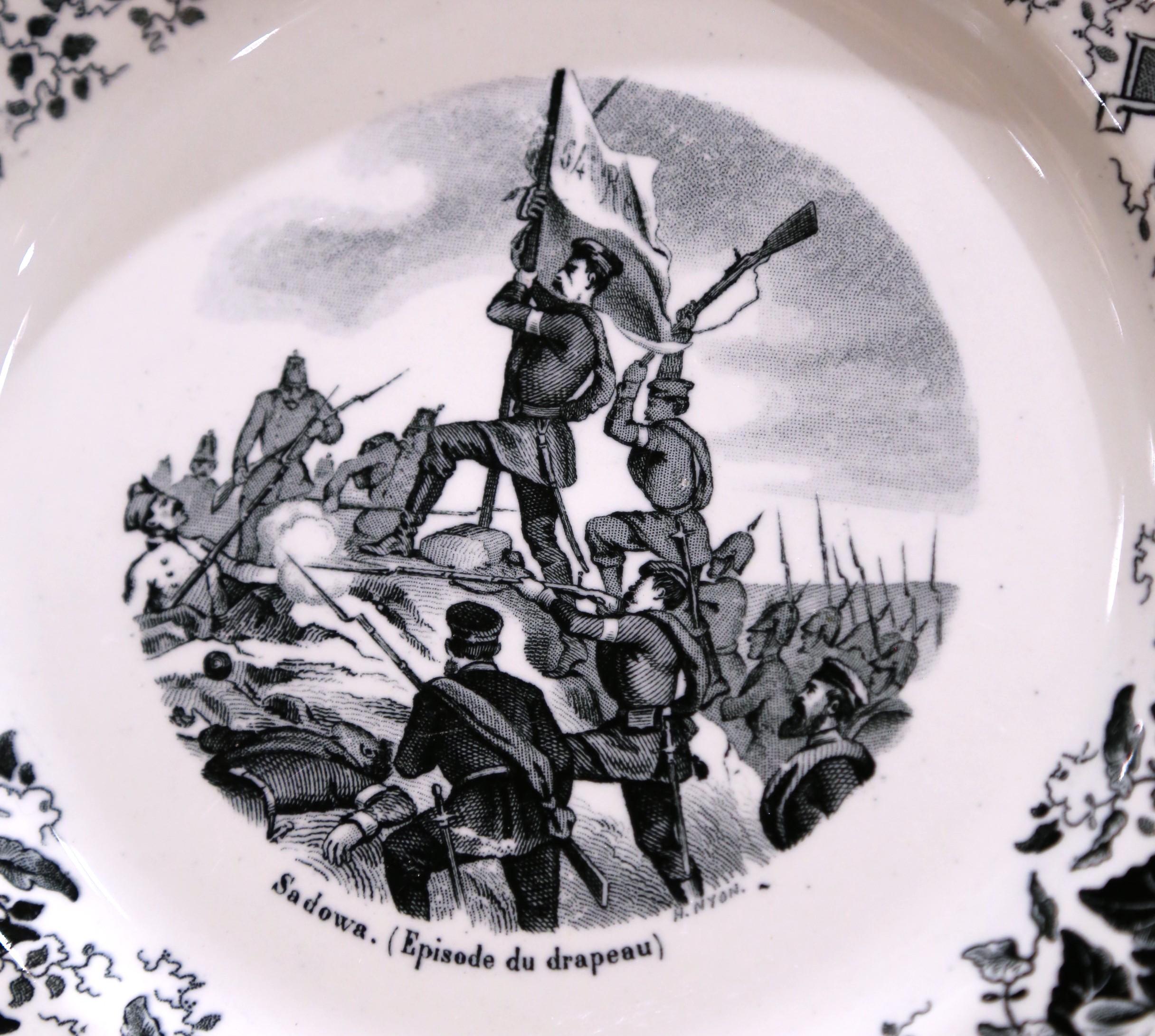 Set of Twelve 19th C. French Choisy-le-Roi Dessert Plates “Campagnes Militaires” For Sale 8